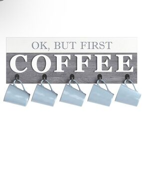 Barnyard Designs 'Ok, But First Coffee' Hanging Mug Holder,
